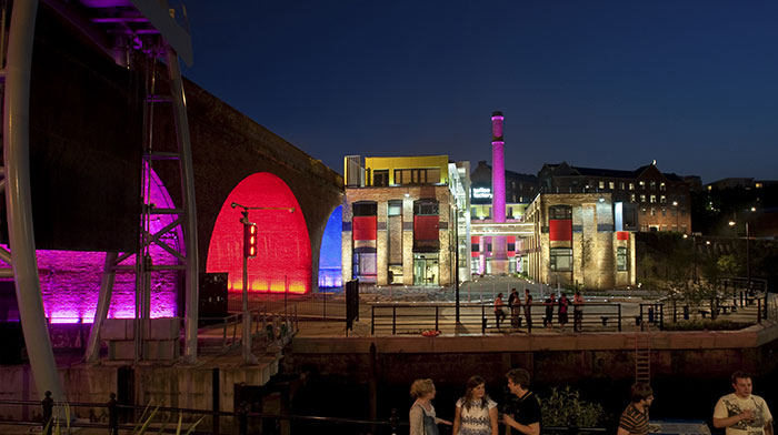 A distance shot on the old toffee factory illumited with Philips LED lights