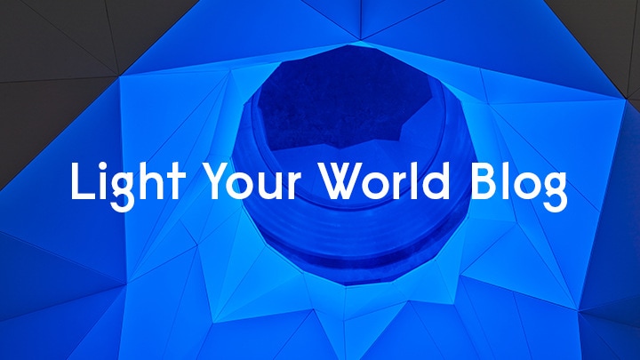 Inspirational, dynamic color changing lights in architectural ceiling
