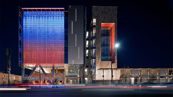 Philips exterior lighting illuminating Chandler city hall