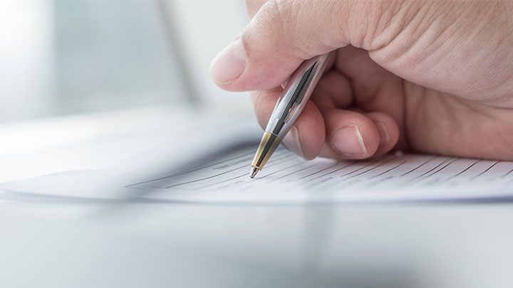 Signing document, written Agreement, paperwork