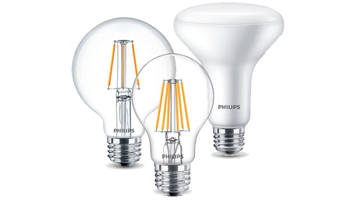 Philips WarmGlow LED bulbs product family with Warmglow labels