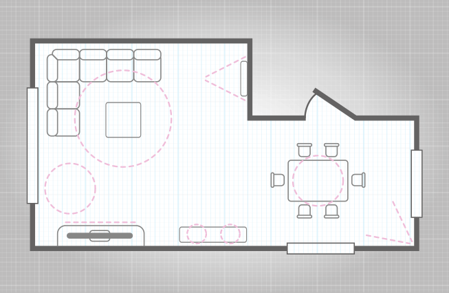 Un plan d'étage simple montrant les zones d'éclairage et l'emplacement des luminaires 