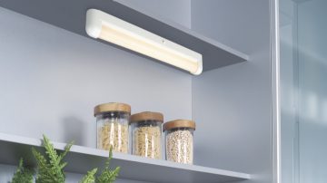 Clip-on lamp in a storage closet